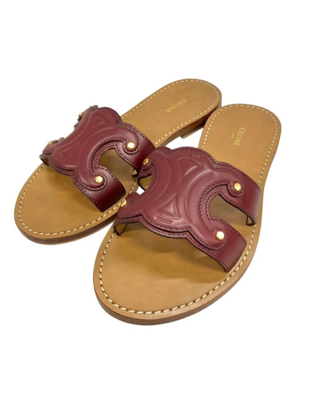 Celine Triomphe Marina Flat Sandals Shoes Calfskin Bordeaux